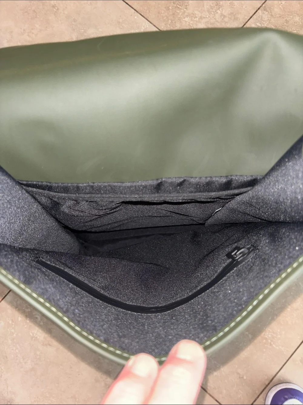 Slim Dark Green Sling Backpack with Single Strap